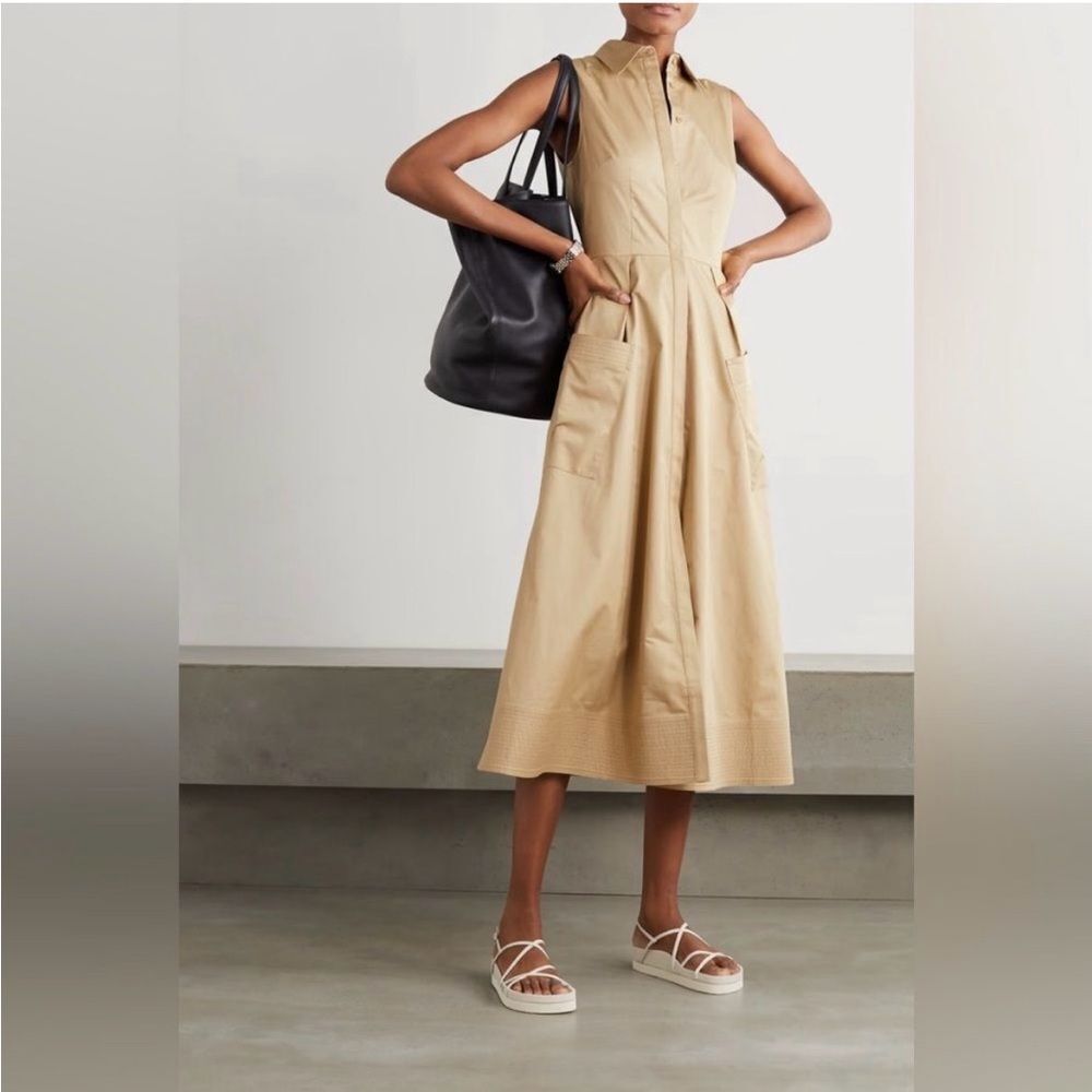 NWT CO Essentials Taupe Sleeveless Midi Shirt Dress           | Side Pockets | S
